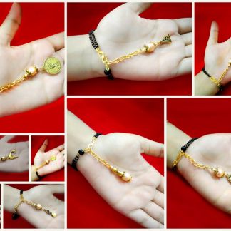 BR78834 Daphne Oxidize Golden Bracelets With Black Bead Chain For Women