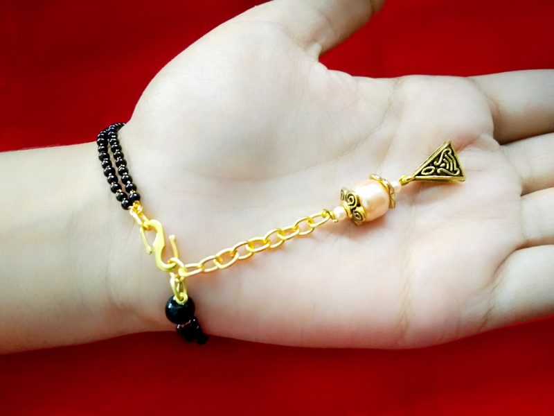 BR79 Daphne Oxidize Golden Bracelets With Black Bead Chain For Women