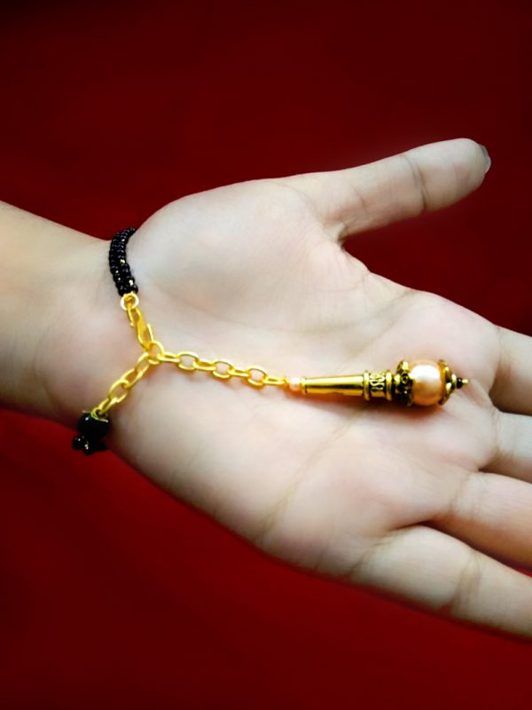 BR80 Daphne Oxidize Golden Bracelets With Black Bead Chain For Women