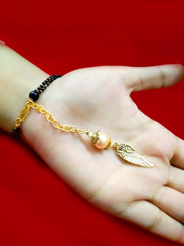 BR81 Daphne Oxidize Golden Bracelets With Black Bead Chain For Women