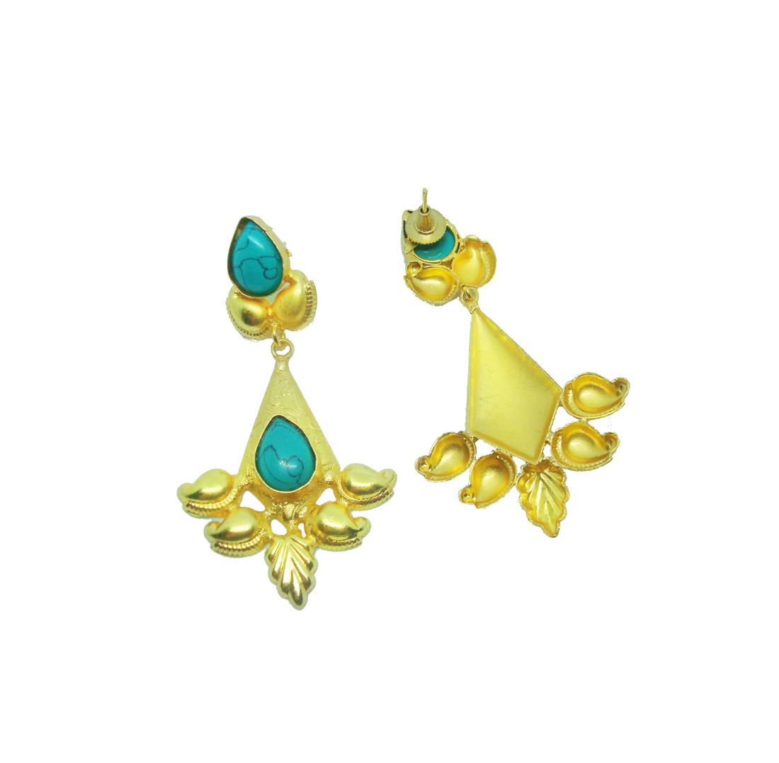 FE51 Daphne Jamacian Sea Shining Fancy Golden Party wear Earrings For Women back view1