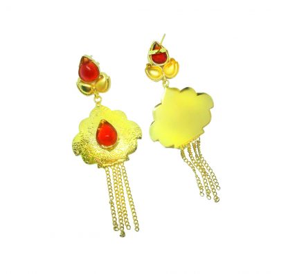 FE52 Daphne Red Shining Fancy Golden Party wear Earrings For Women Back view