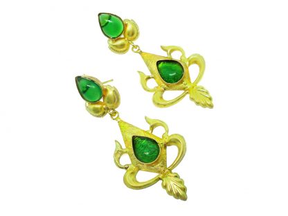 FE53 Daphne Crystal Green Shining Fancy Golden Party wear Earrings For Women