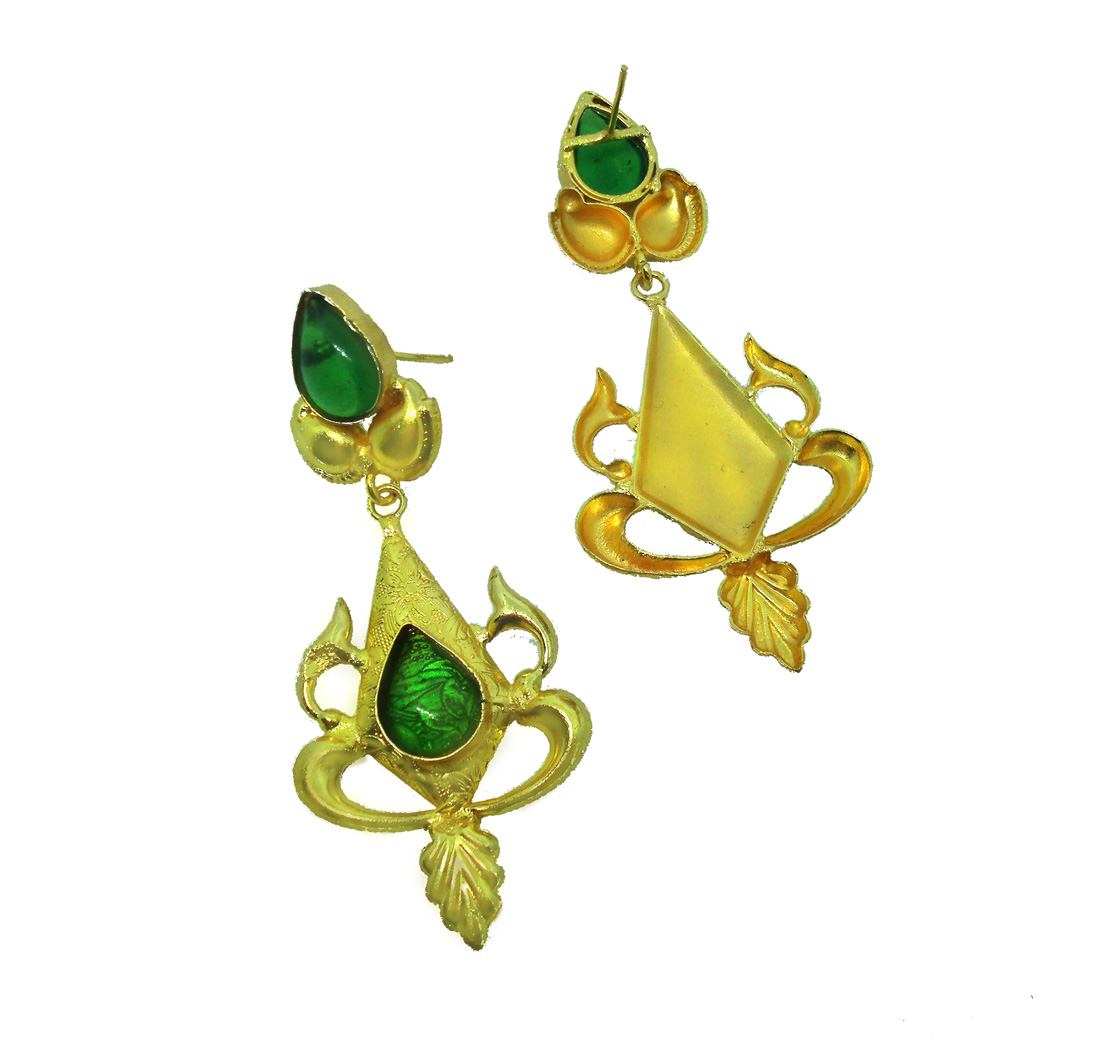 FE53 Daphne Crystal Green Shining Fancy Golden Party wear Earrings For Women back view