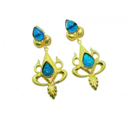 FE55 Daphne Ocean Blue Shining Fancy Golden Party wear Earrings For Women