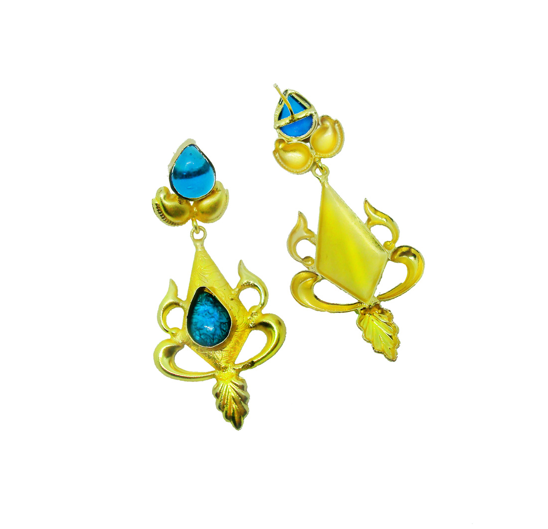 FE55 Daphne Ocean Blue Shining Fancy Golden Party wear Earrings For Women Back view