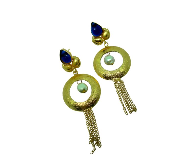 FE56 Daphne Navy Blue Shining Fancy Golden Party wear Earrings For Women full view