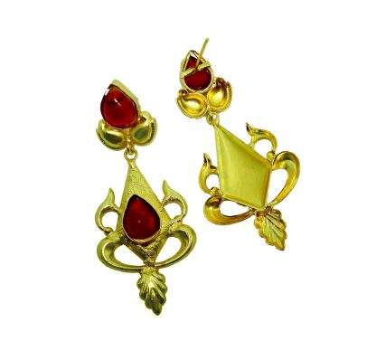 FE57 Daphne Red Shining Fancy Golden Party wear Earrings For Women Back view