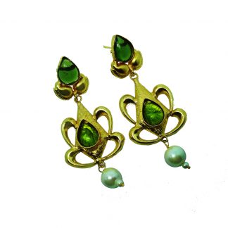 FE58 Daphne Mehandi Green Shining Fancy Golden Party wear Earrings For Women
