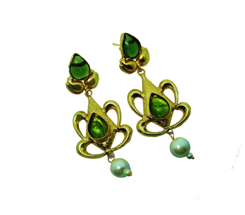 FE58 Daphne Mehandi Green Shining Fancy Golden Party wear Earrings For Women