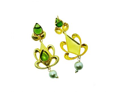 FE58 Daphne Mehandi Green Shining Fancy Golden Party wear Earrings For Women back view