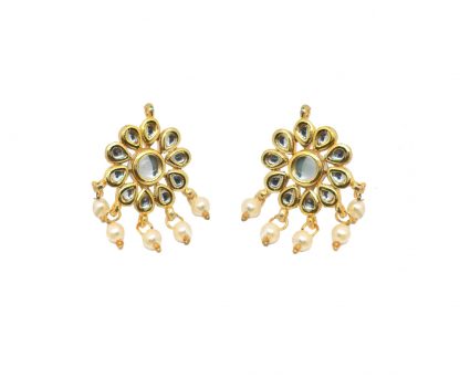 KC26 Latest White Kundan Onyx Earrings For Bridal Dresses