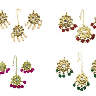 KC26789 Latest Colorful Kundan Onyx Earrings Maang Tikka For Bridal Dresses