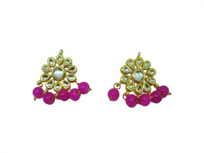 KC27 Latest Pink Kundan Onyx Earrings For Bridal Dresses