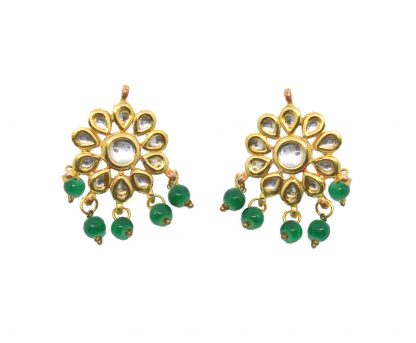KC28 Latest Green Kundan Onyx Earrings For Bridal Dresses