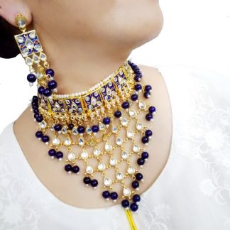 NA32 Daphne Traditional Rajasthani Style Indigo Shades Choker Set For Women