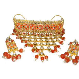 NA34 Daphne Traditional Party Wear Orange Choker Earring For Women