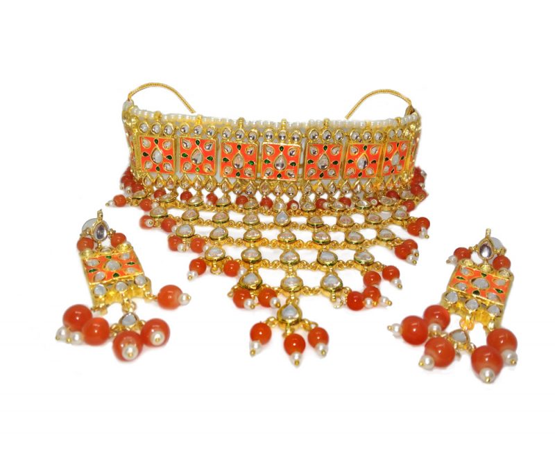 NA34 Daphne Traditional Party Wear Orange Choker Earring For Women