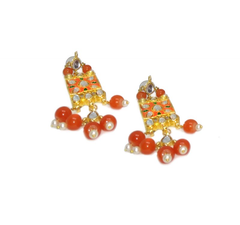 NA34 Daphne Traditional Party Wear Orange Earring Set For Women