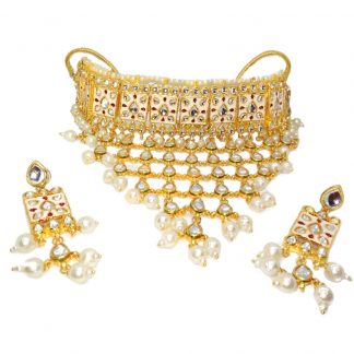 NA35 Daphne Wedding Wear White Meena Work Choker Set For Women