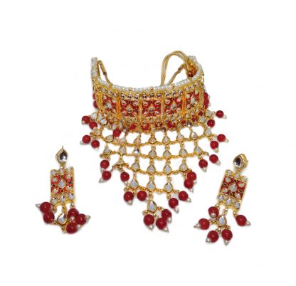 NA36 Daphne Punjabi Wedding Maroon Meena Work Choker Set For Women