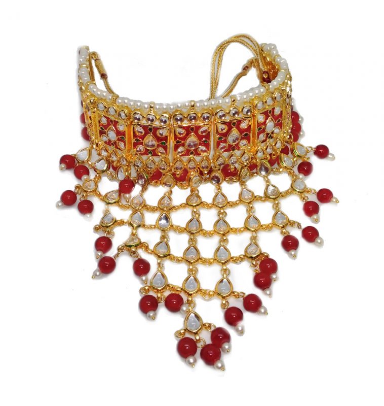 NA36 Daphne Punjabi Wedding Maroon Meena Work Choker Set For Women