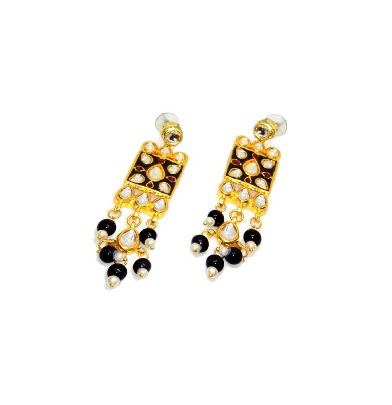 NA37 Daphne Chunky Black Meena Work Earring For Women