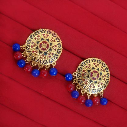 BA25 Daphne Blue Marron Onyx Patiala Traditional Meeanakari Handmade Earrings For Girls