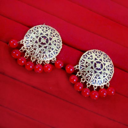 BA27 Daphne Golden Patiala Traditional Meeanakari Handmade Earrings with Red Onyx for Girls