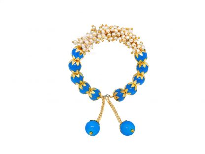 BR87 Daphne Pearls Lucky Charm Golden Skyblue Bead Handcuff Bracelet For Women