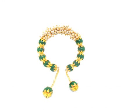 BR88 Daphne Pearls Lucky Charm Golden Green Bead Handcuff Bracelet For Women