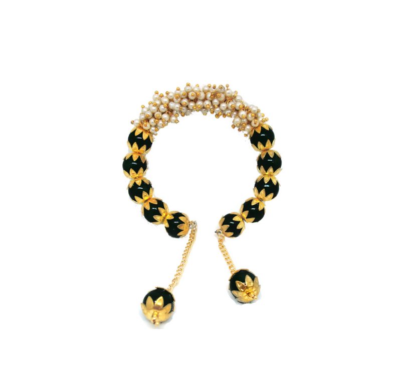 BR89 Daphne Pearls Lucky Charm Golden Black Bead Handcuff Bracelet For Women