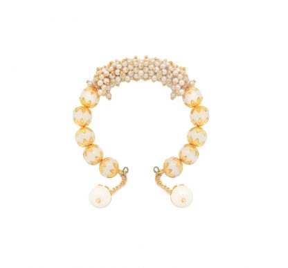 BR90 Daphne Pearls Lucky Charm Golden White Bead Handcuff Bracelet For Women