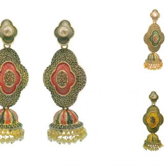 JM6012 Daphne Bollywood style Colourful Jhumka Earrings with Pearls for Women