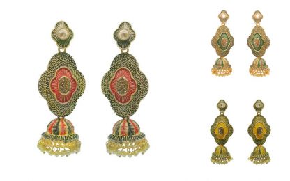 JM6012 Daphne Bollywood style Colourful Jhumka Earrings with Pearls for Women