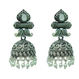 JM70 Daphne Silver Oxidize Jhumki Earrings for Women