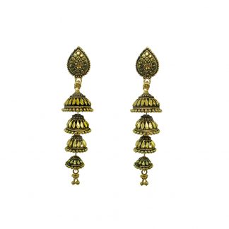 JM77 Daphne Frill Ethnic Party Wear Oxidixed Golden 4 Step Jhumki For Women & Girls