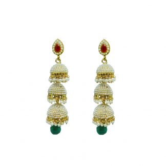 JM78 Daphne Diva Traditional Pearl Stylish Fancy Party Wear Red & Green Jhumki For Women