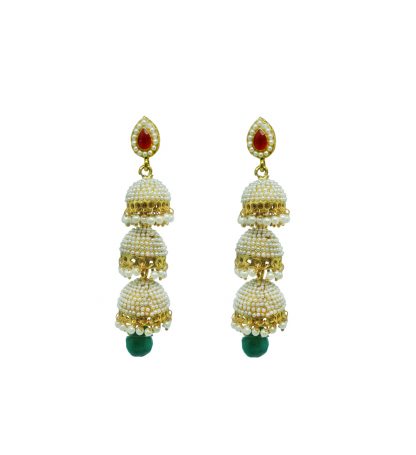 JM78 Daphne Diva Traditional Pearl Stylish Fancy Party Wear Red & Green Jhumki For Women