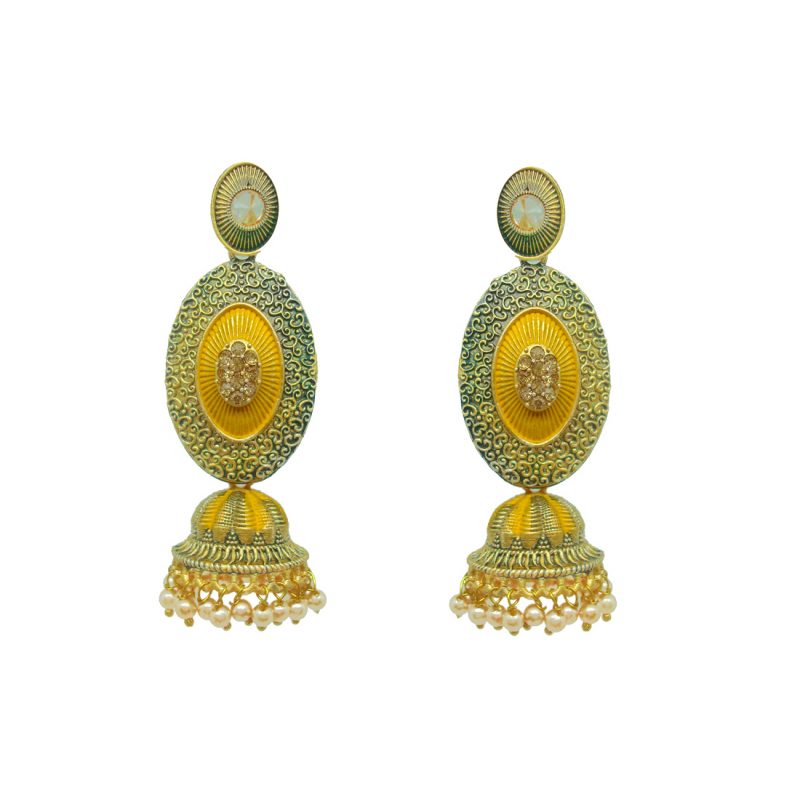 JM83 Daphne Bollywood style Yellow Jhumka Earrings with Pearls for Women