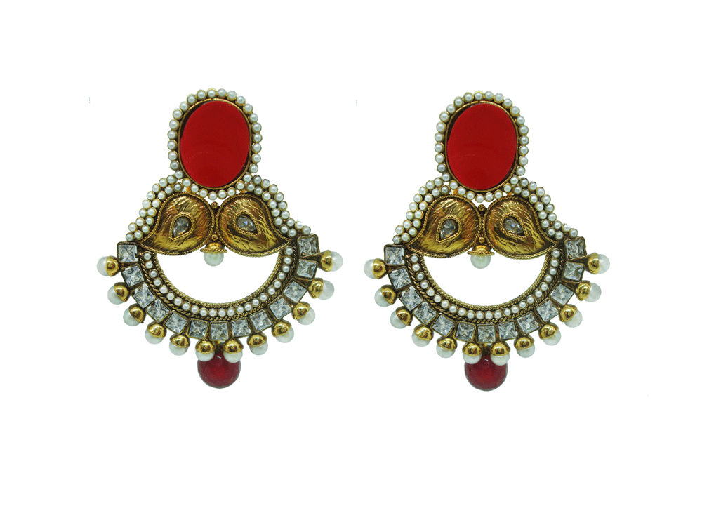 ZE93 Daphne Premium Red Maroon Polki Pearl Earrings for women