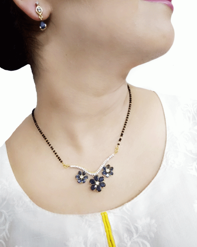 HC66 Daphne Bollywood Grey Flora Style Mangalsutra Set for KarvaChauth