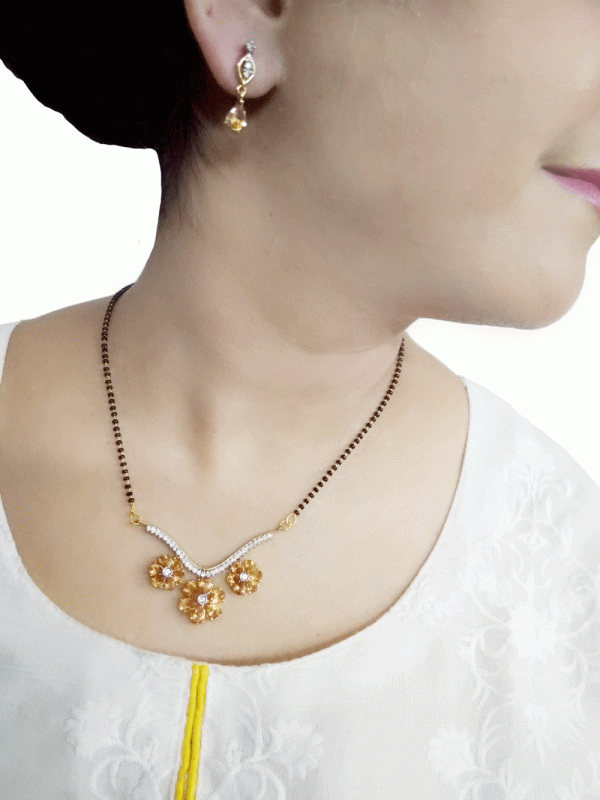HC67 Daphne Bollywood Amber Flora Style Mangalsutra Set for KarvaChauth