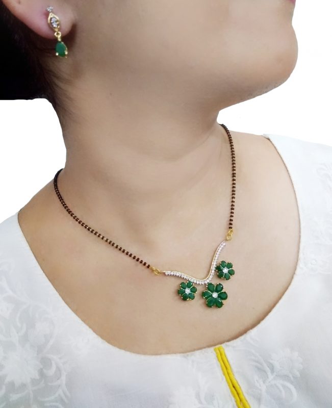 HC68 Daphne Bollywood Green Flora Style Mangalsutra Set For KarvaChauth