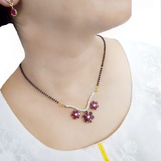 HC69 Daphne Bollywood MaroonFlora Style Mangalsutra Set for KarvaChauth