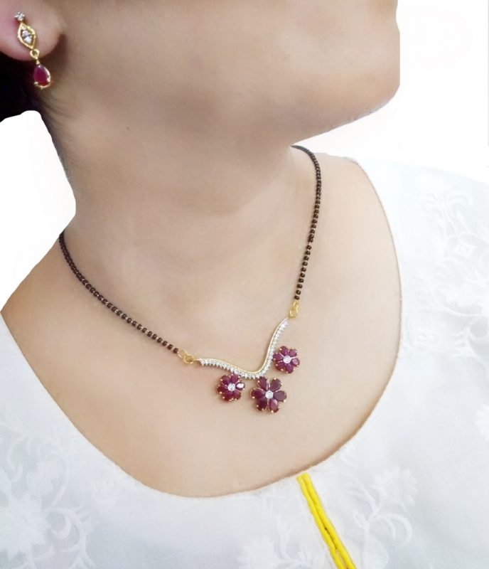 HC69 Daphne Bollywood MaroonFlora Style Mangalsutra Set for KarvaChauth