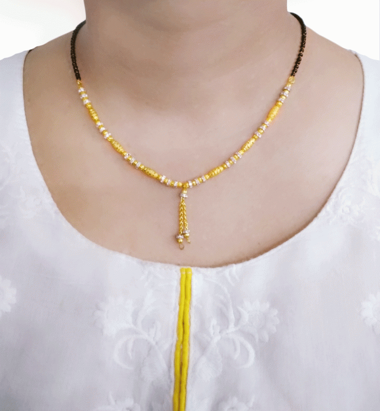 MN23 Daphne Handmade Golden Black Beads Mangalsutra Chain for Women