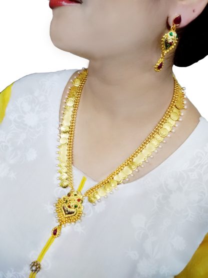 NA40 Daphne Traditional Long Golden Toned Ginni Necklace Set for Women