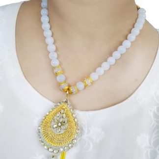 NA45 Daphne Classic White Golden Onyx Chunky Pan Necklace Wedding Special