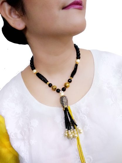 NA47 Daphne Spectacular Handmade Black And Golden Beaded Necklace For Karva Chauth Special